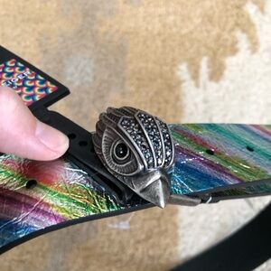 Kurt Geiger London Kensington Rainbow Belt Brass Jeweled Eagle Head NWT! XS/S
